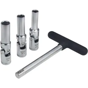 4 Piece Glow Plug Socket Set with 3/8" Dr T-Bar, Glow Plug Sizes (8mm, 10mm, 12mm) Ideal Broken Glow Plug Removal Tool