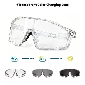 Oversized Shield Photochromic Sports Glasses UV400 Protection Transition Lenses Clear To Dark Unisex Windproof Anti-Fog Eyewear For Cycling Running Hiking Fishing Outdoor Use Secure Fit Under Helmets