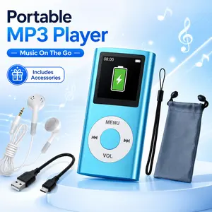 Portable MP3 Player, Blue Music Player With Wired Earphones, USB Charging Cable, Pouch & Wrist Lanyard, Up To 8 Hours Playback, Compact Audio Player For Running, Study & Travel