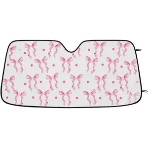 Pink Bow Ribbon Sun Visor for Car Windshield Shade, Car Shade Front Windshield, Cars Shield Sun Protector to Keep Cooler Vehicle Automotive Sunshade Interior Sun Heat and UV Protection 55 * 27.5in