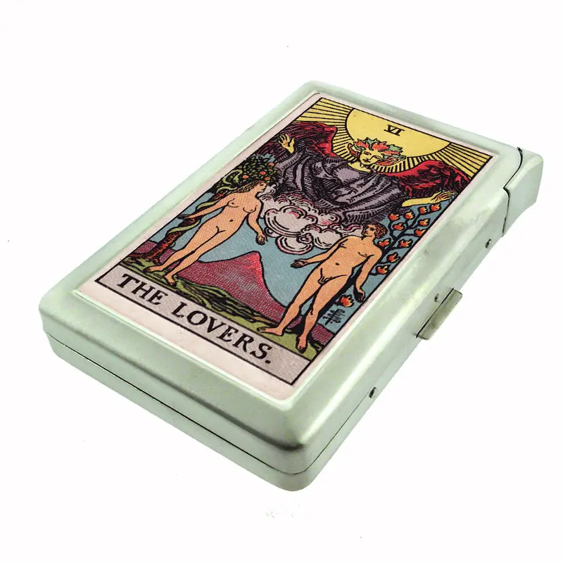 Tarot Card The Lovers Metal Case w/Built in Lighter Wallet