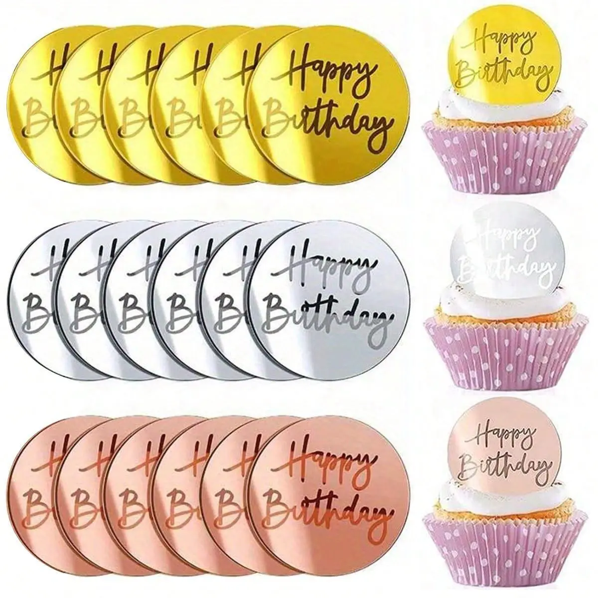 20pcs Gold Happy Birthday Graphic Cake topper Food Topper Happy Birthday Party Celebration Cupcake Dessert Decoration Birthday Cake Decorations Cake Decoration Supplies Cake Toppers Happy Birthday