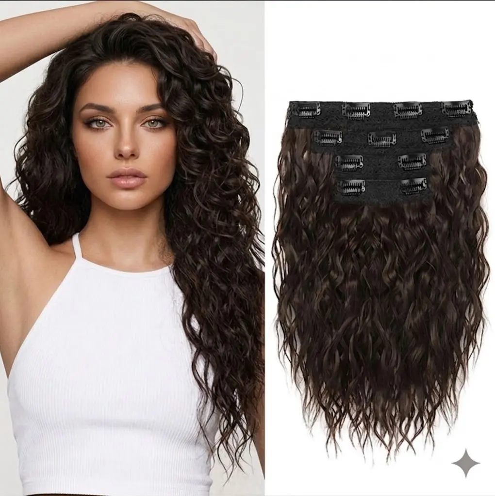 Curly Clip In Hair Extensions 4PCS 16 inch Wear and Go Natural Black Invisible Natural Elf Curl Messy Wavy Synthetic Hairpieces Thick Reusable Soft Tangle-Free Fiber New Arrival Beach Essentials #summerwins #DealsForYouDays