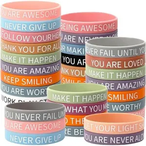 Motivational Quote Silicone Bracelets - 16PCS Bulk Inspirational Rubber Wristbands Unisex Accessories for Women Men Teens Teacher Home Office Party Favor Gifts Supplies