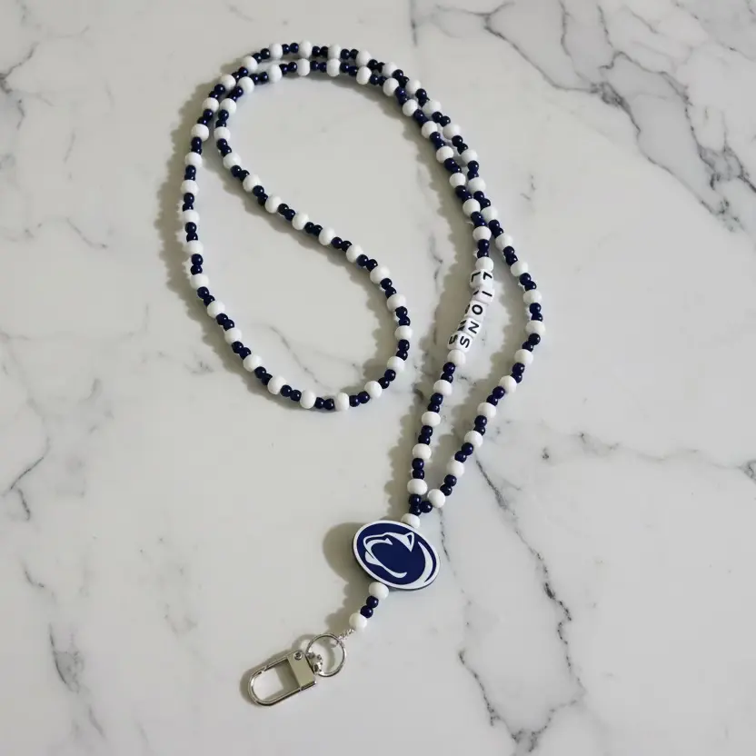 Penn State Nittany Lions Blue and White Custom Beaded Lanyard