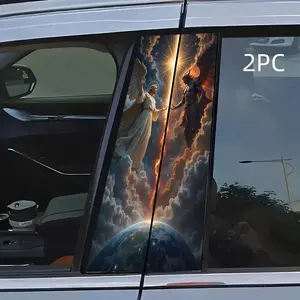 2pc Angel Devil B Pillar Car Stickers, Starry Earth Background, Magic Style Waterproof Decal for Cars Suv Mpv, Easy to Apply Durable Design
