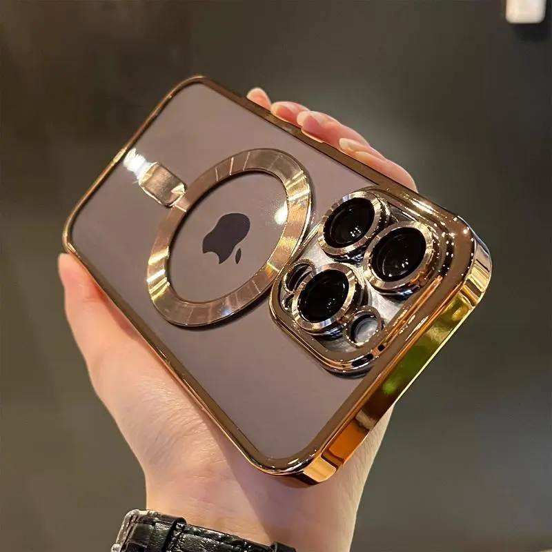 Luxury Magnetic For Magsafe Wireless Charge Plating Clear Case For iPhone 12 13 14 15 16 17 Pro Plus Max Shockproof Silicone Cover