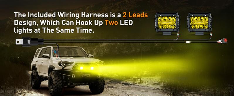 NAOEVO 4 Inch LED Pod Lights, Spot Flood Amber Lights with 2 Leads Wiring Harness, Cube Pods for Truck, Boat, ATV, UTV, 2 Pcs (Yellow)