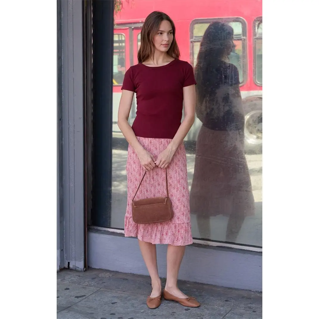 John Galt Women's Burgundy Hailie Basic Short Sleeve Top