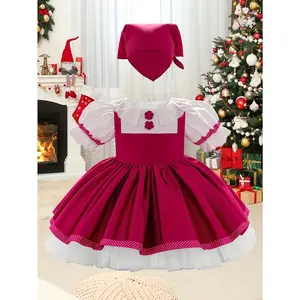 Adorable Pink Princess Dress for Little Girls - Elegant Lace Detail, Ruffled Skirt, and Matching Hat - Perfect for Christmas, Birthday, and Halloween Celebrations, Birthday Dress |         Elegant Lace Detail |         Ruffled Skirt Design, Christmas Dres