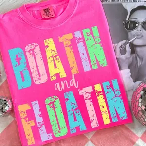 Comfort Colors Boatin and Floatin Graphic Tee, Aesthetic Neon Lake Spirit Shirt, Radiant River Ripples Top, Thoughtful Summer Vibes Heritage Apparel