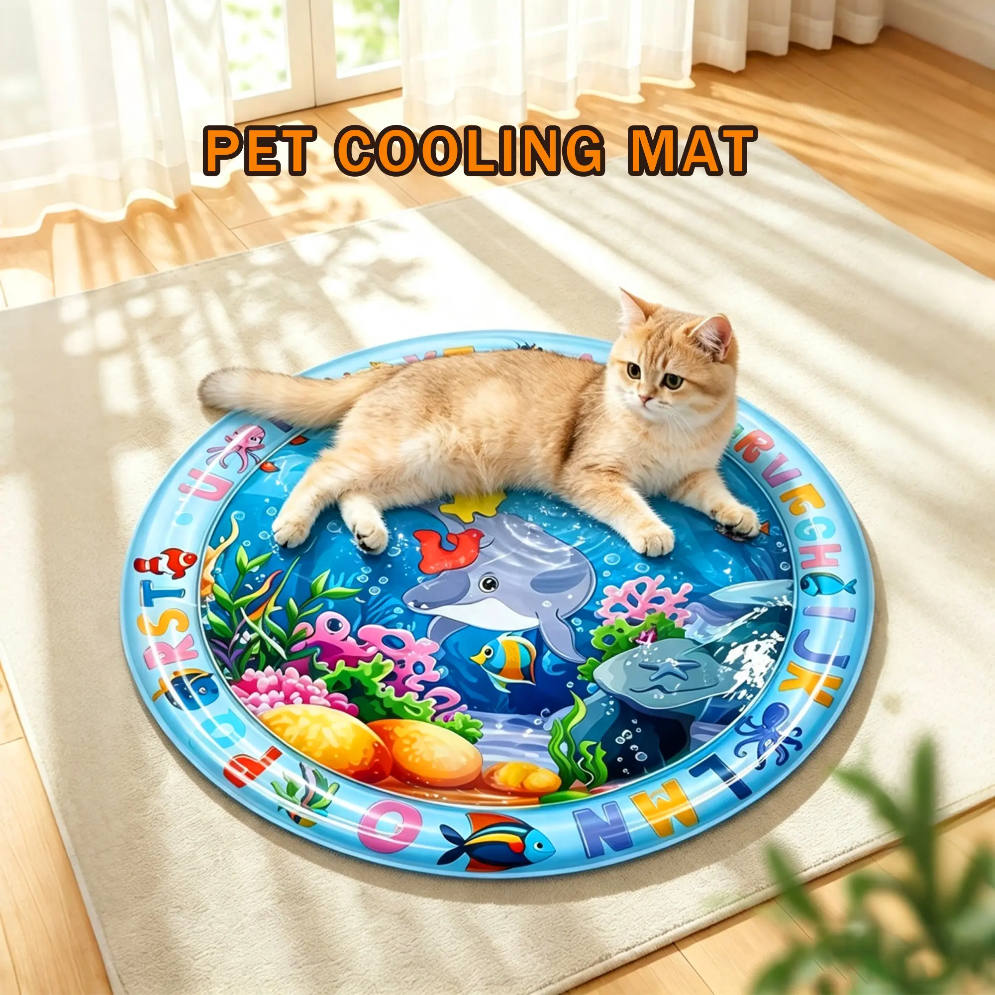 cat water mat,Interactive Splash-Proof Cat Toy Mat with Floating Fish Design Salmon, Pet Water Bed, Inflatable Ice Pad, Thickened Scratch-Resistant Toy Mat