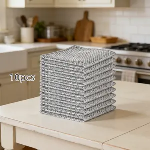 10 Piece Set of Steel Velvet Cloth Double-Layer Reusable Metal Wire Cloth, Used for Silver Mesh Cleaning Cloth for Pots, Pans, Sinks, Steel Cooking Utensils, Dry and Wet Cleaning Silver Wire Dishwashing Towels, Steel Wire Kitchen Towels