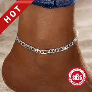 925 sterling silver unisex Figaro anklets men's and women's bracelet anklets dual-use unisex style