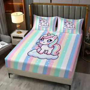 Cute Unicorn Print Bed Sheet Set, Includes 2 Pillowcases, Maroon Color Scheme, Breathable Comfort, Durable Soft Fabric, Girls' Bedroom Decor