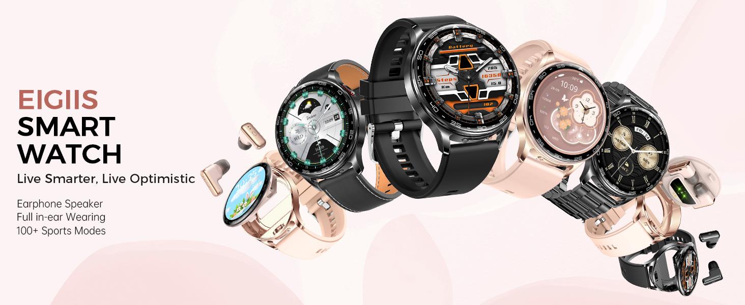 Smart Watch with Earbuds for Men, 2 in 1 Wireless Call Smartwatch, IP67 Waterproof Multifunctional Watch with 100+ Sports Modes, Massive Dials & Practical Functions, Notification Sync, Compatible with iOS Android, Gifts for Mother’s Day Father’s Day