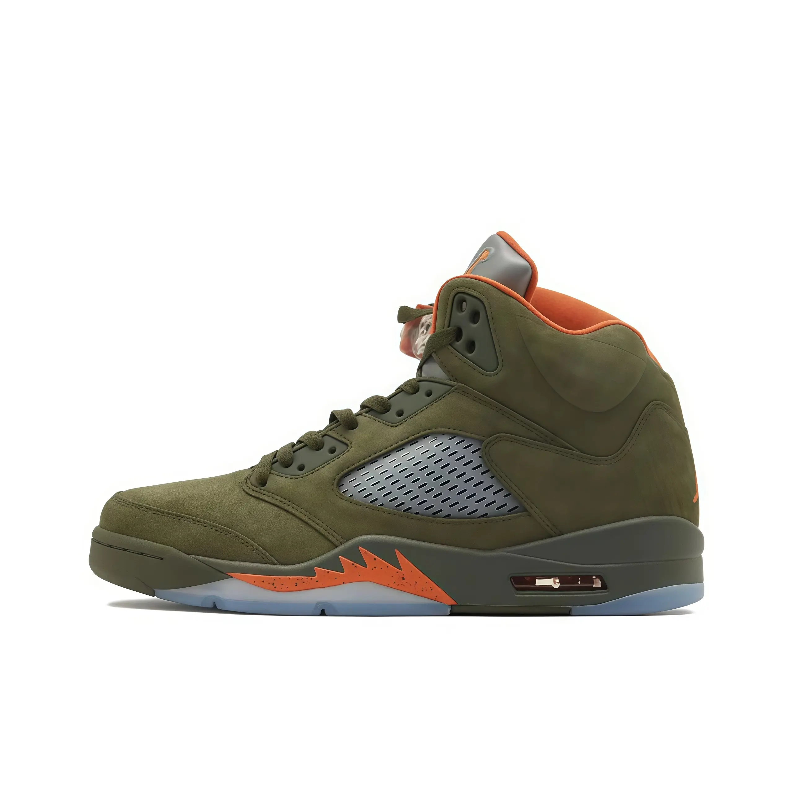 High top suede basketball sneakers army green suede orange color contrast breathable mesh upper trendy streetwear all day wear memory foam comfy wide feet friendly outdoor vacation cushioned lightweight non slip unisex aesthetic footwear
