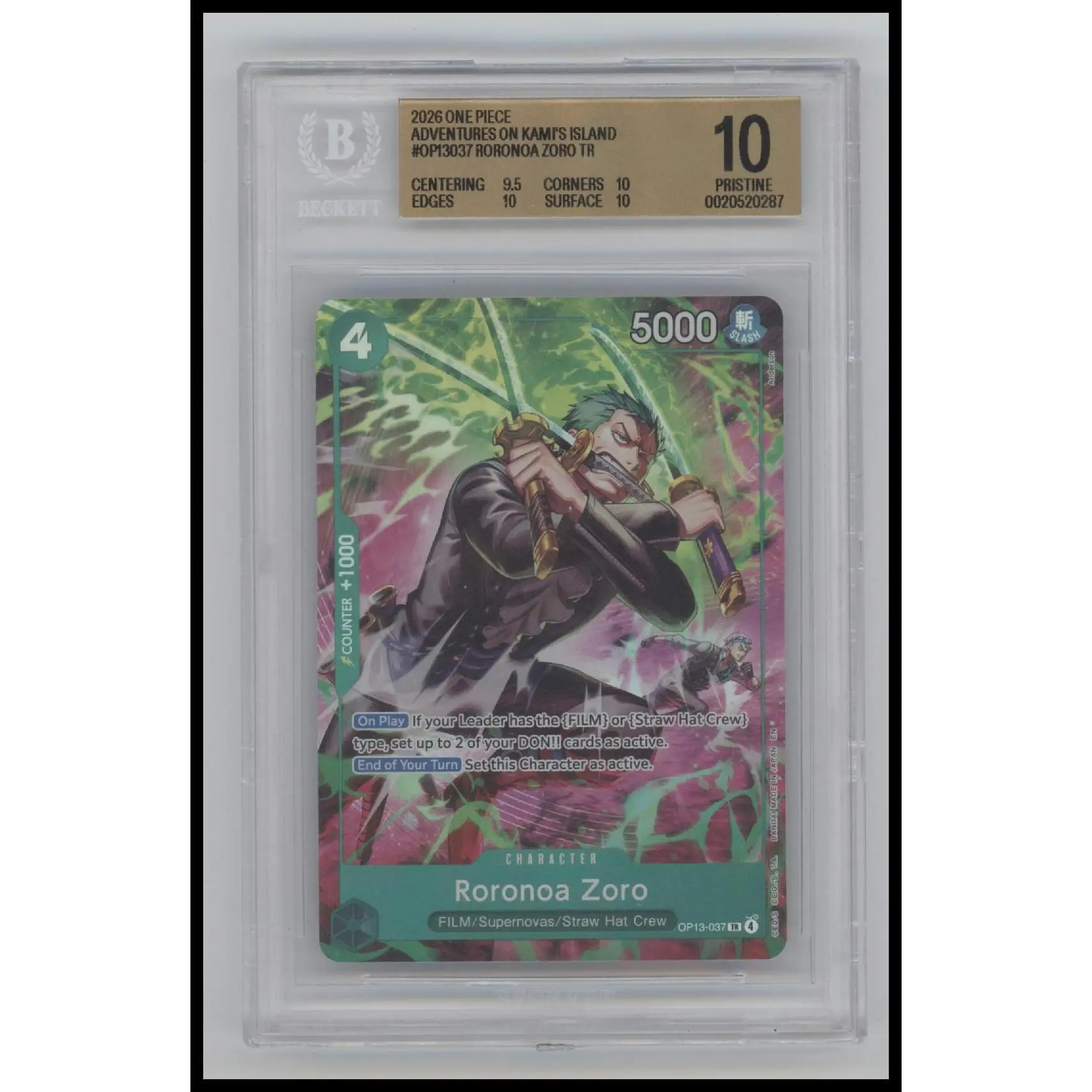 2026 One Piece Adventures on KAMI's Island Roronoa Zoro TR 10 BGS #OP13-037