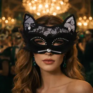 New Cosplay Cat Face Mask for Women, Makeup Ball Festival Party Performance Prop Half-Face Mask, Halloween Costume Accessory
