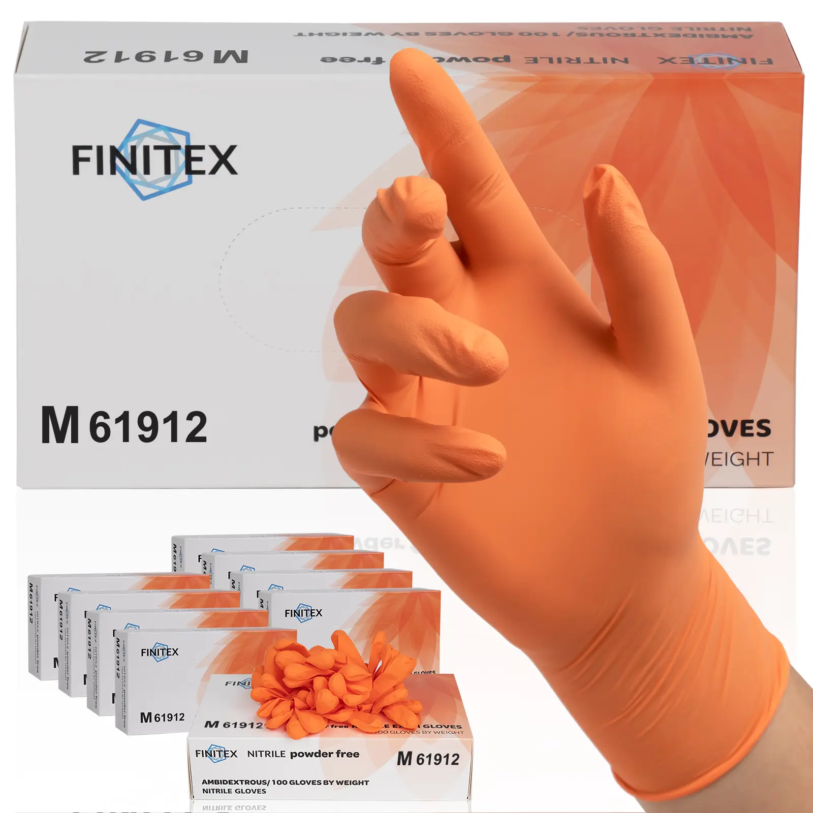 FINITEX Orange 3.5Mil Powder-Free Latex-Free Disposable Nitrile Exam Gloves, Nitrile Coated Anti-Slip Cleaners Gloves with Fast On/Off & Long-Lasting Grip, Waterproof for Household Cleaning, Food Handling, Nitrile Coated Gloves