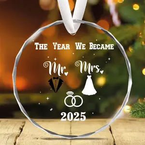 The Year We Became Mr and Mrs 2025, Suit Wedding Dress Ring Couple Glass Keepsake Ornament, Christmas Tree Hanging Ornament, Christmas Ornaments Bridal Wedding Decor, Gifts for Newlywed Couples, Anniversary Wedding Gifts, Romantic Couple Gifts