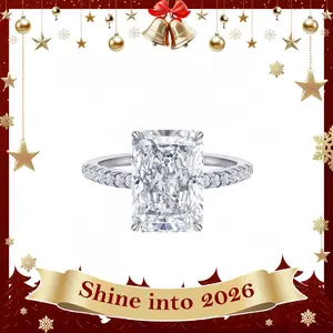 2026 New Design 4CT D VVS1 Radiant Cut Moissanite Ring - Solid 925 Silver Statement Wedding Jewelry for Her Anniversary Birthday Gift