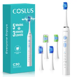 COSLUS C30 Sonic Electric Toothbrush, 41000 VPM, 5 Modes & 3 Intensities, 10X Plaque Removal, IPX7 Waterproof, 4 Brush Heads (W-Shaped & U-Shaped), Fast Charge 2H & 30-Day Battery, Gift for Family