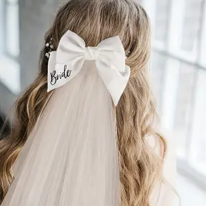 1pc Elegant Bride Bow Veil - Wedding Headpiece with Delicate Netting, Bride Script Lettering - Perfect for Bridal Shower, Wedding Ceremony, Photos - Wedding Party Decoration & Gift for Bridesmaids, Bride-to-Be, Ceremony Hair Accessory, Romantic Hairpiece,