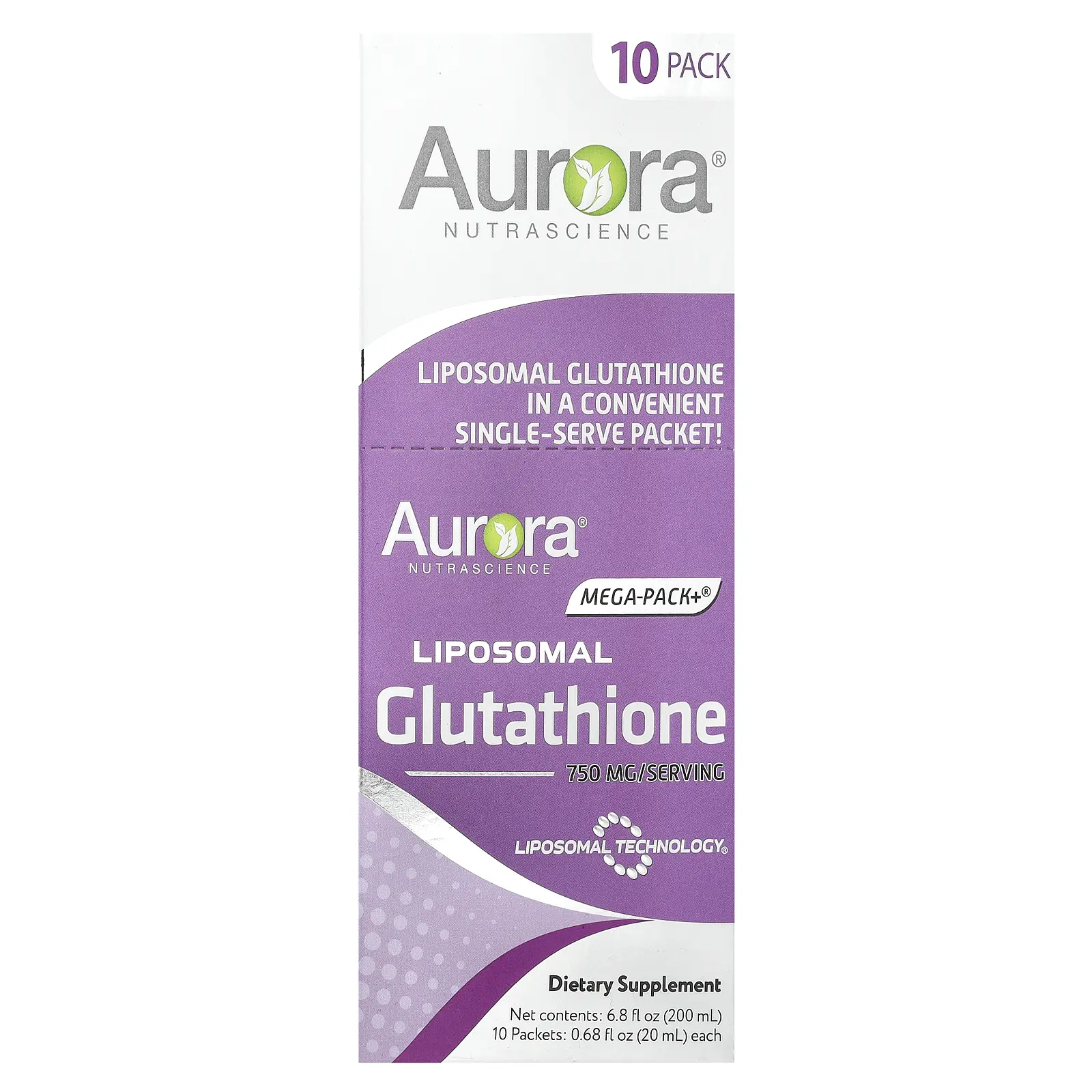 Aurora Nutrascience Mega-Pack+®, Liposomal Glutathione, 10 Packets, 0.68 fl oz (20 ml) Each
