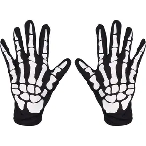 Halloween Skeleton Gloves,Full Finger Skeleton Pattern Gloves Cosplay Costume Accessories for Men Women Adults