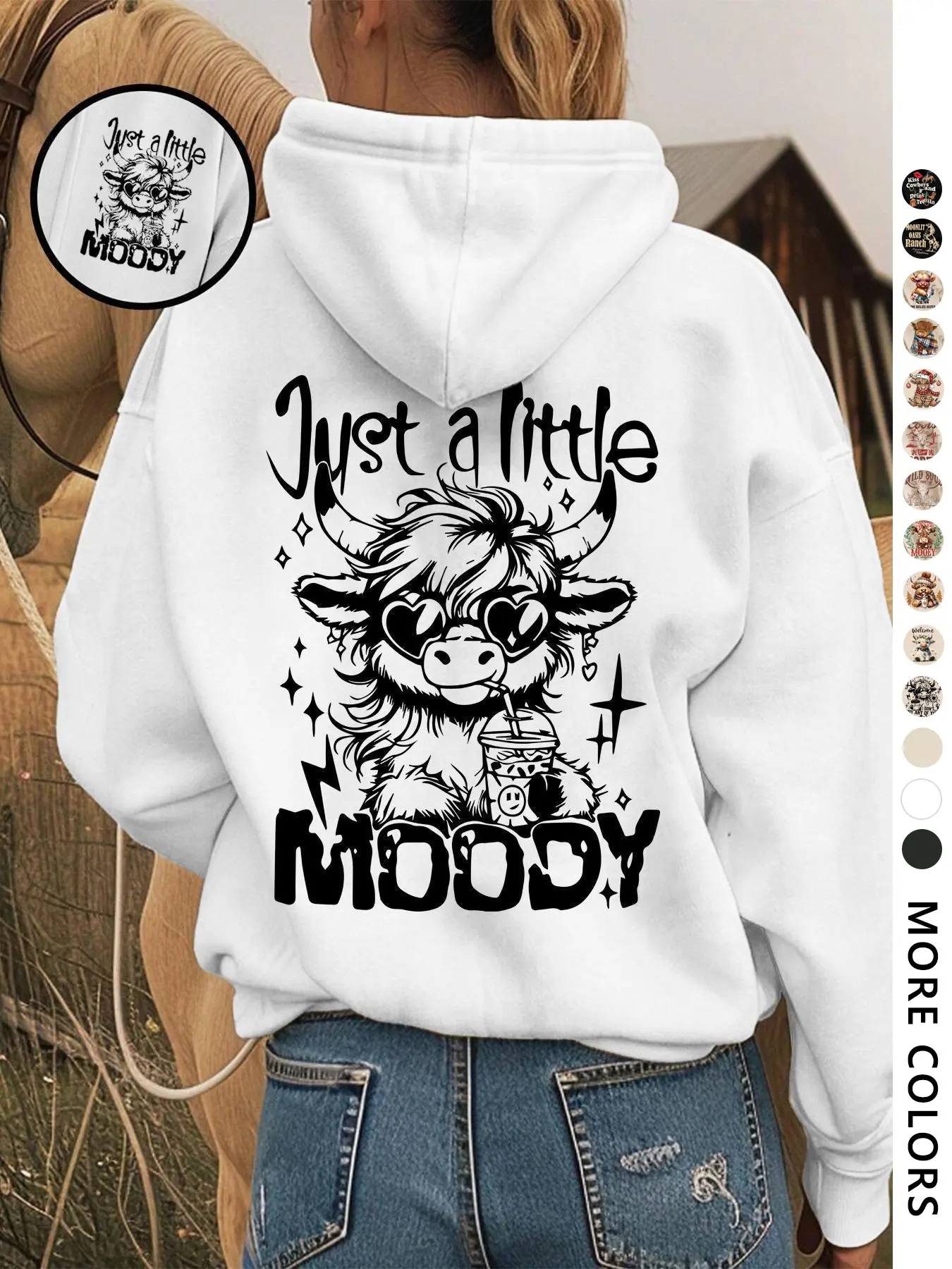【Plus Size】 Cartoon Highland Cow & Letter Print Hoodie, Fashion Casual Hooded Sweatshirt Pullover for Daily Holiday Outdoor Wear, Women Clothing for Fall & Winter, Fashion Hoodies