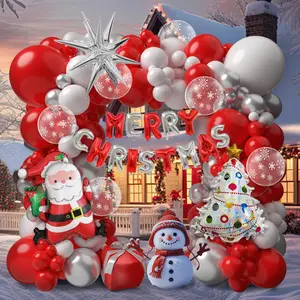 Christmas Balloon Arch Kit, Red and White Christmas Balloons for Xmas Party Decorations with Christmas Tree Balloon Metallic Silver and Snowflake Balloons