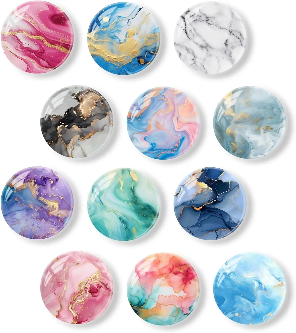 12Pcs Refrigerator Magnets Colorful Marbling Print Glass Mini Strong Fridge Magnets Aesthetic Magnets for Office,School,Whiteboards,Cabinets-Blue Flower