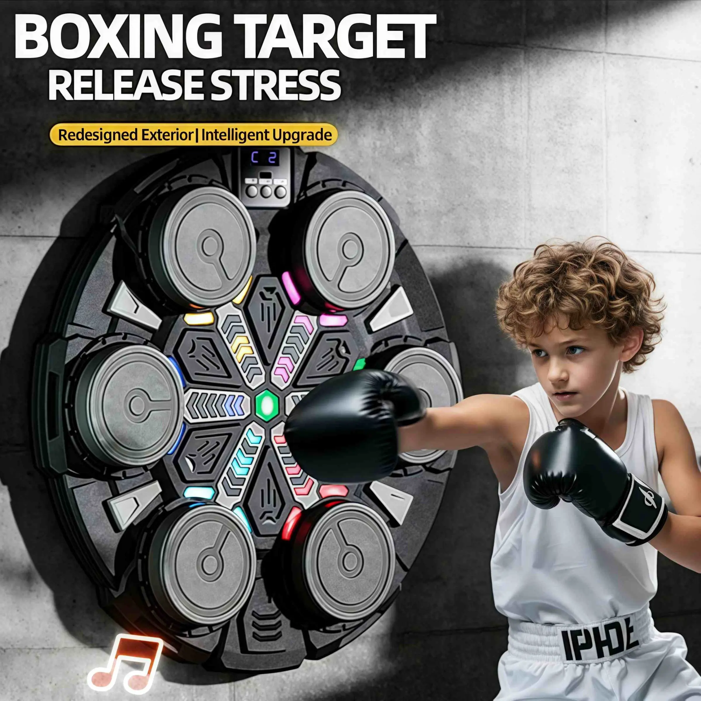 Smart Boxing Training Machine for Adults & Kids, Bluetooth-compatible Music Sync, LED Data Feedback, Wall-Mounted, Home Gym Office Use, Boxing Speed Trainer