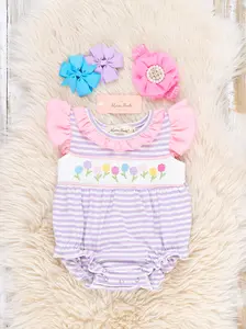 Tiny Spring Blossoms Smocked Ruffle Bubble Romper