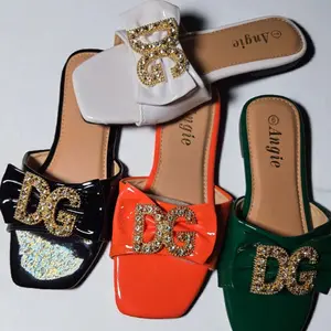 Willie Sandals Women's Stylish DG Bow Slides in Black Orange & Green with Glitter Accents Ankle Strap Summer Walking Shoes for Girl