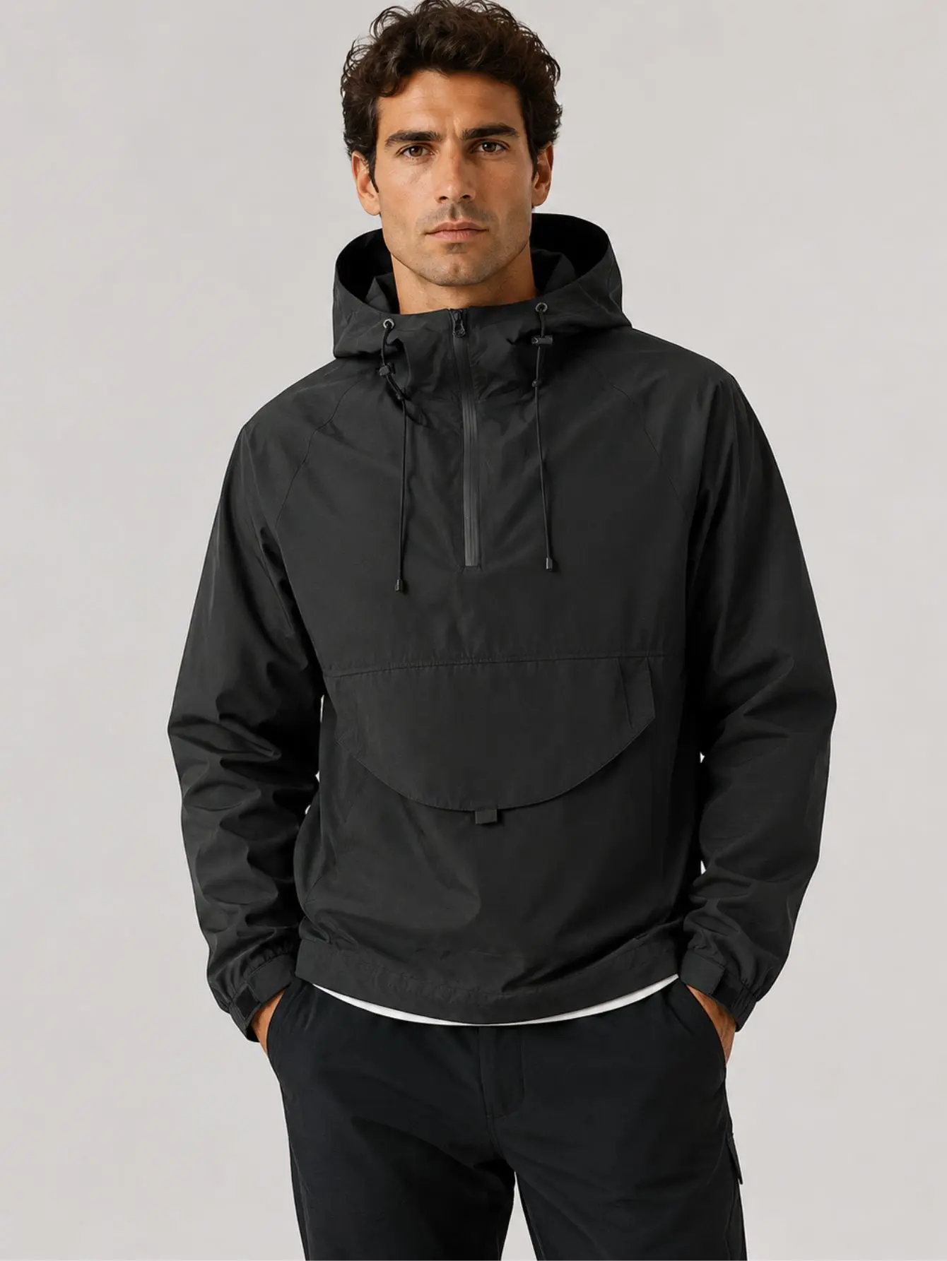 Men’s half-zip hooded pullover jacket, outerwear for outdoor camping