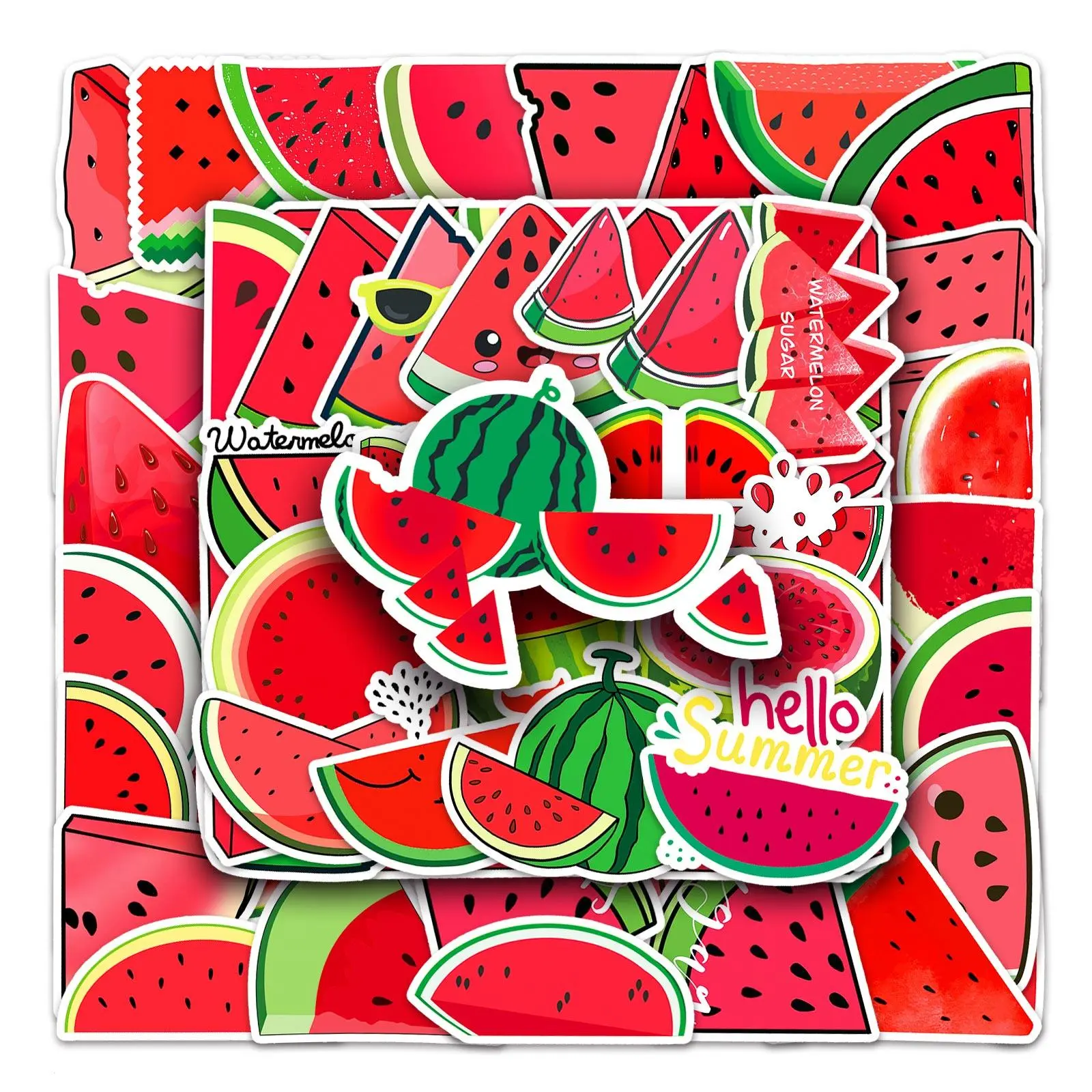 50Pcs Watermelon Series Cartoon Cute Waterproof Sticker Skateboarding Snowboard Retro Vinyl Sticker