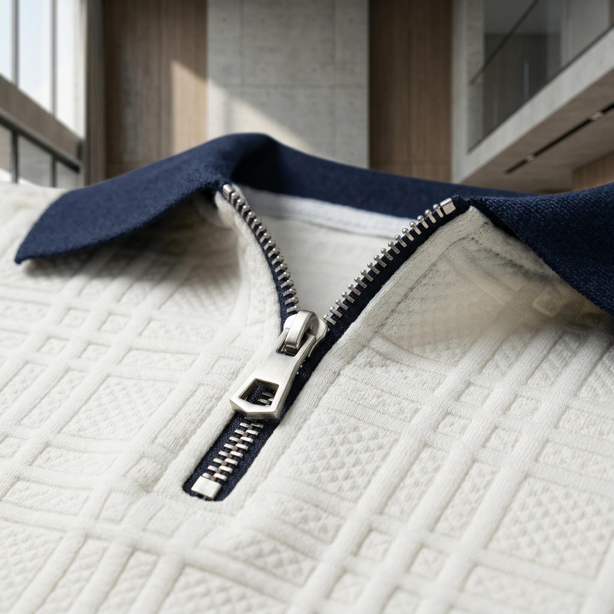 Mens Textured Half Zip Polo Shirt, Breathable Short Sleeve Golf Casual Tee for Men