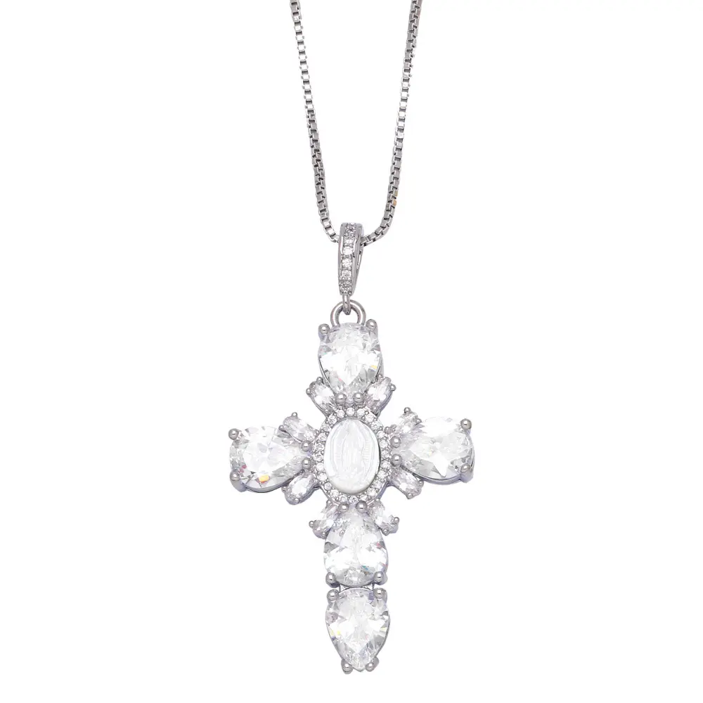 Vintage Religious Virgin Mary Cross Virgencita Necklace
