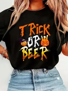 100% pure cotton Trick Or Beer Funny Halloween Beer T-Shirt printed t-shirts for women