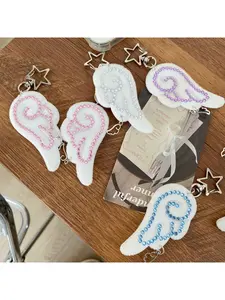 Angel wings bag pendant ins-style fabric with rhinestones wings vintage millennium style retro Y2K Japanese keychain