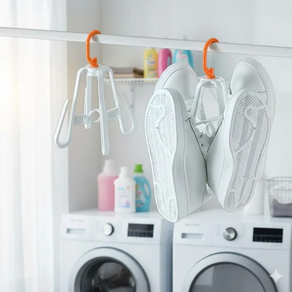Multi-Function Foldable Wall-Mounted Shoe Rack for Bathroom & Balcony, Space-Saving, Rustproof Storage for Shoes & Hats, Non-Slip Multi-Tier Organizer with Hooks for Sneakers & Slippers, Ideal for Indoor/Outdoor Use