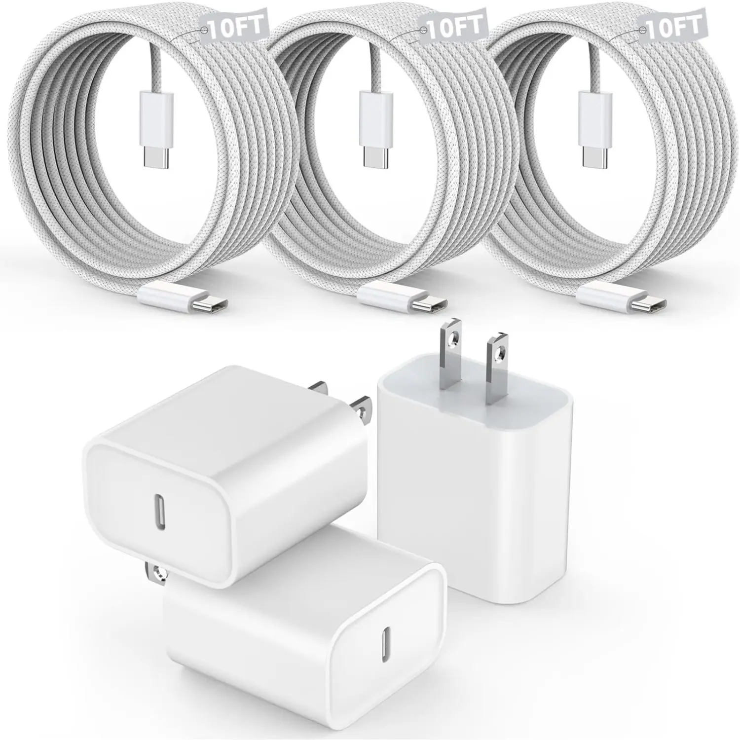 [3 Pack]20W Fast Wall Charger Block With 10Ft USB C to C Braided Woven Cable for iPhone 16/16 Pro/16 Pro Max/16 Plus/iPhone 15/15 Pro/15 Pro Max