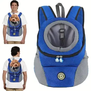 Breathable Mesh Dog Backpack Animal Carrier, Adjustable Shoulder Strap & Safety Belt & Side Bag, Comfortable Pet Travel Bag, Suitable for Small Dogs & Cats