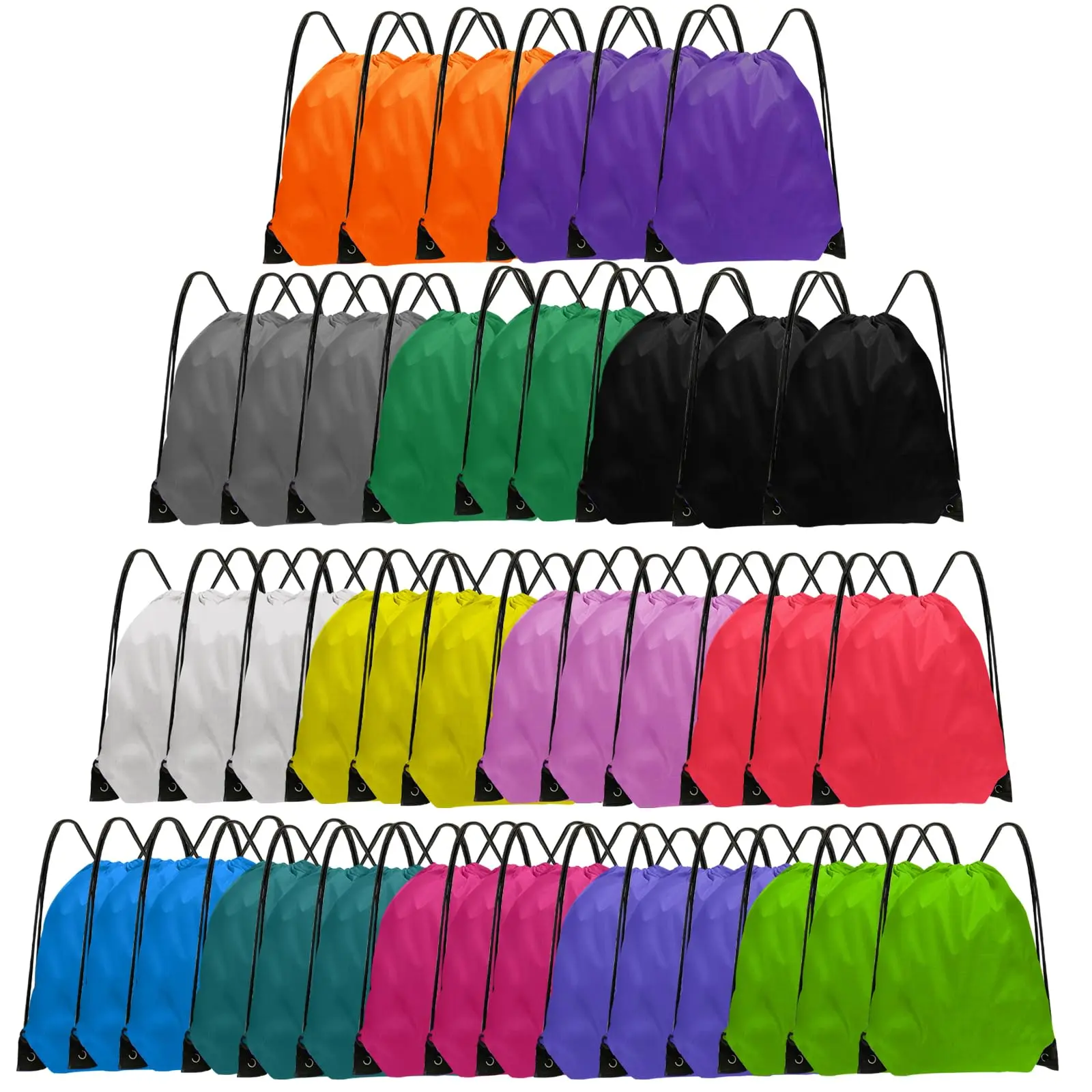 42-Pcs Bulk Drawstring Backpack Set - 14 Solid Colors Compact String Cinch Bags for Adults, Ideal for School/Sports, Gym/Travel - Lightweight Sackpack for Party Bags & Gifts