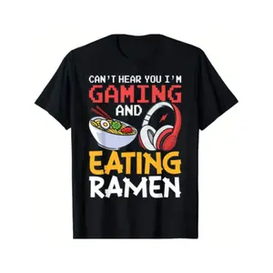 Summer t Shirts Funny Gaming And Eating Ramen Gamer Gift Unisex T-Shirt Black Design Tshirt