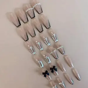 24 Pieces Coffin Black French 3-D Nails for Nail Art and Care - Nail Care aquarius nailz gemstone nails 3d charms