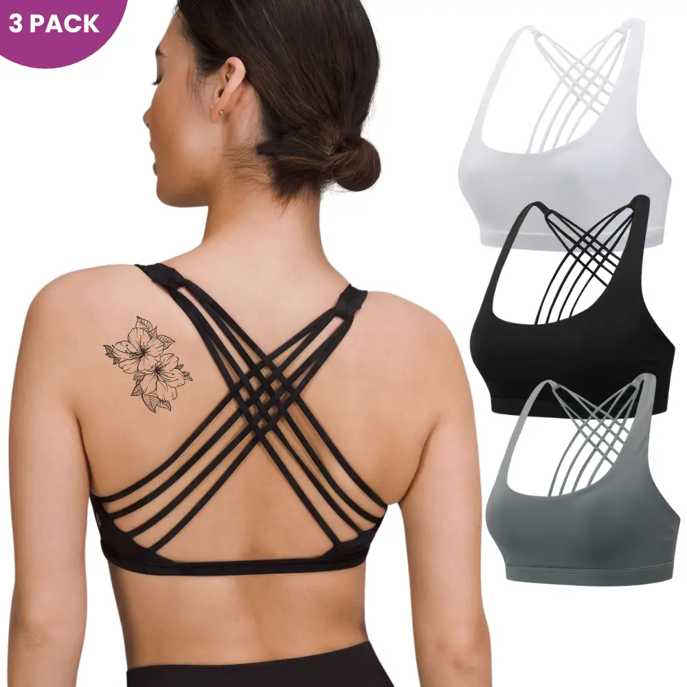 Women's Criss Cross Back Sports Bra Wireless Strappy Breathable Backless Yoga Gym Exercise, Comfortable Fit, Removable Pads Indoors & Outdoors