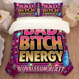 Bad Bitch Energy Bubblegum Blast Duvet Cover Set 2/3 Pieces (1 Duvet Cover + 1/2 Pillowcases), Sequin-Style Bedding Set Without Inner Filling, Soft And Breathable Duvet Cover, Suitable for Bedroom and Guest Room